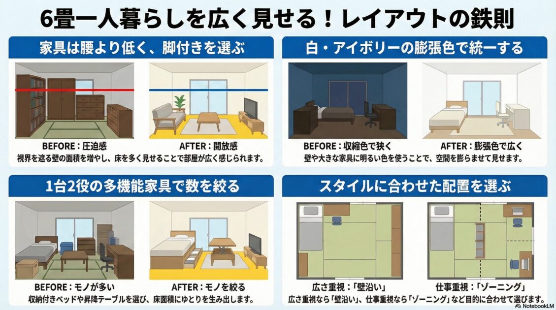 6畳一人暮らしを広く見せるレイアウトの鉄則
